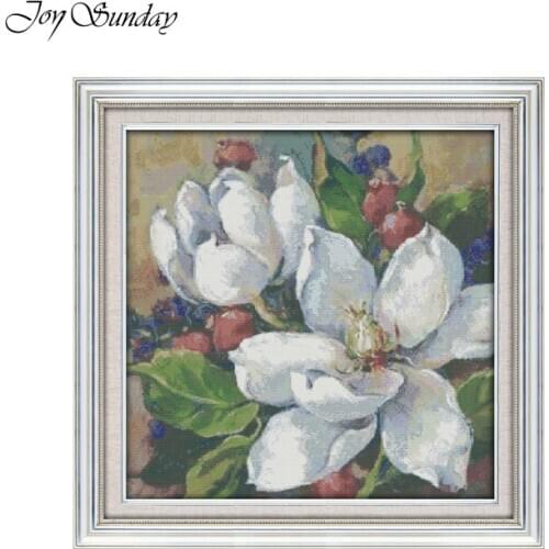 Joy Sunday Counted Cross Stitch kits Flowers 11CT 14CT Oil Painting Magnolia Flowers Beautiful DMC Embroidery Needlework Sets