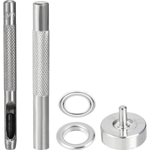 Uxcell Grommet Tool Kit 100 Sets Copper Eyelets with 3pcs Setting Tools, 5mm Inside Dia. Silver Tone