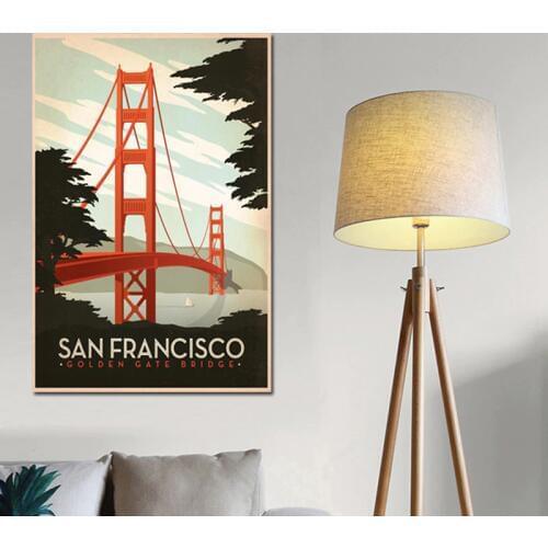 SAN FRANCISCON New York Brooklyn Bridge Landscape Canvas Painting Poster Print Famous Buildings Wall Picture for Living Room