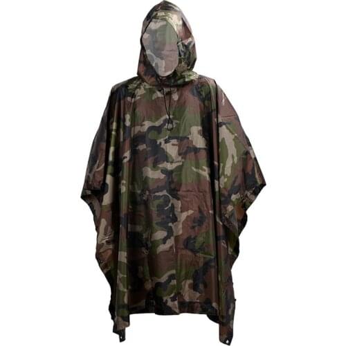 Tear Resistance Military Breathable Polyester Adult Raincoat Waterproof Unisex Rain Poncho Camping Fishing Rainwear Sun Shelter