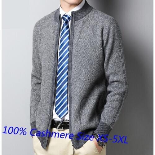 New Arrival Fashion 100% Pure Cashmere Cardigan Winter Casual Computer Knitted Mandarin Collar Zipper Thick Plus Size XS-4XL
