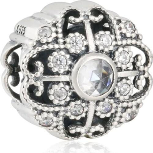 Original 925 Sterling Silver Fairy Tale Bloom Floral Openwork Charms Beads With CZ Fit Pandora Charm Bracelets For Women