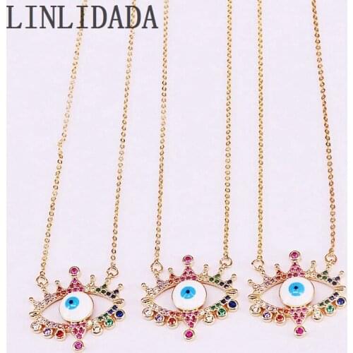 10Pcs wholesale Micro Paved Rainbow CZ Zirconia Eye Pendant Necklace Fashion Jewelry for Woman