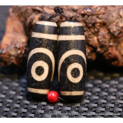 Pair of Magic Power Tibetan Old Agate 2 eye dZi Bead Amulet Pendant 40mmTimestown