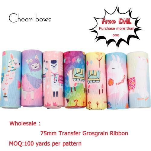 Wholesale Grosgrain Ribbon Cartoon Alpaca Printed Transfer 75mm Ribbon DIY Hair Bow Accessories Ribbon For Crafts 100yards