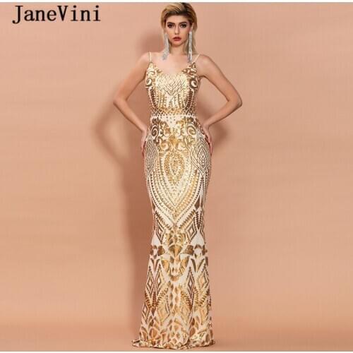 JaneVini Sexy Mermaid Long Prom Dresses Spaghetti Straps V Neck Sparkly Sequined Open Back Women Formal Party Gowns Floor Length