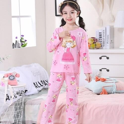 Silk Girls Sleepwear Cartoon Autumn Children Pajamas Set Big Girls Casual Sleeping Clothing Full Kids Pijamas Suit for 3-15yrs
