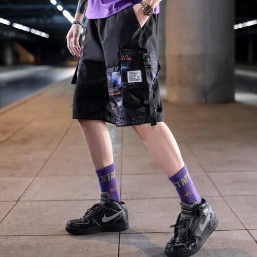 Streetwear Summer Men Casual Shorts Printing Hip Hop Mens Shorts 2021 New Ribbons Knee Length Bermuda Beach Shorts for Man