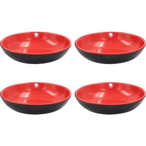 4pcs Sauce Dishes Durable Melamine Red and Black Round Food Dipping Bowls Appetizer Plates Seasoning Dish for Restaurant Home