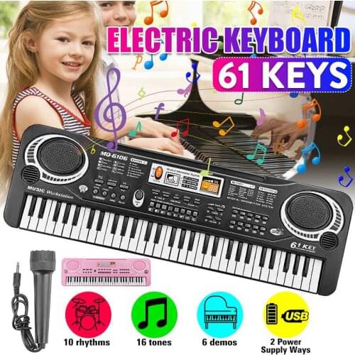 Funny 61 Keys Electronic Keyboard with Microphone Rechargeable Baby Piano Music Instruments Simulated Kids Toy Birthday Gift