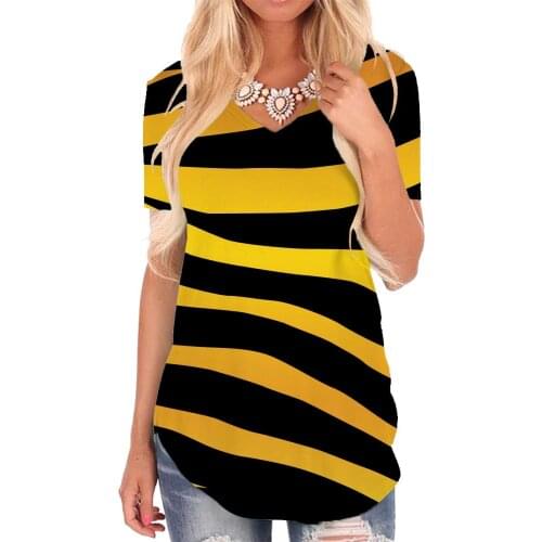 Giyu Brand Stripe T-shirt women Zebra V-neck Tshirt Gradient Shirt Print Yellow T-shirts 3d Womens Clothing Hip hop Printed New