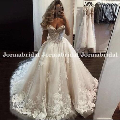 Fantastic Off Shoulder Wedding Dresses 2021 New Sexy Bridal Gown With Chapel Train Ball Gown Vestidos De Mariee For Ladies