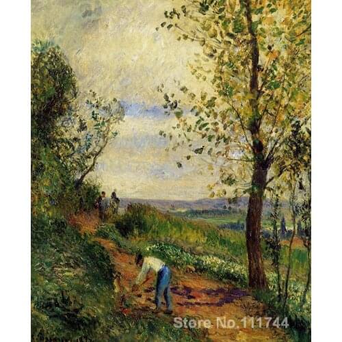Famous Camille Pissarro paintings Landscape with a Man Digging Canvas art reproduction High quality Hand painted