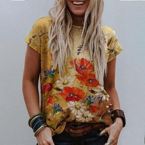 40# Harajuku Oversized Blouses Womens Flora Printed Plus Size Tee Top Summer Short Sleeve O-neck Pullover Shirt Рубашка Женская