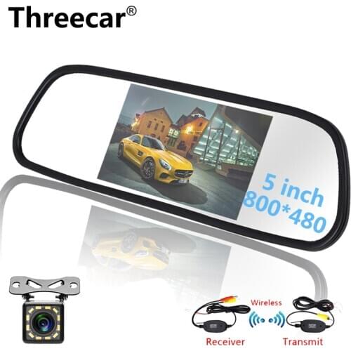 Threecar Wireless 5" Car Rear Rearview Mirror Monitor Camera CCD Video Auto Parking Assistance LED Night Vision Reversing Camera
