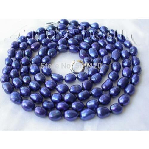 Fast Shipping >>stunning long 50" 9-11mm baroque blue freshwater cultured pearl necklace