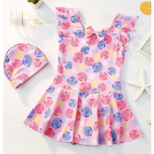 One-piece Swimsuit For Girls Toddler Shell Print Swimwear Bathing Suit Kids Summer Beachwear Swimming Outfit