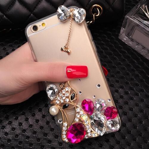 Diamond Case For Samsung Note9 Note8 Note5 S10 S9 S8 Plus S7 S6 edge Capa Rhinestone Transparent Bling Cover With Fox Bowknot