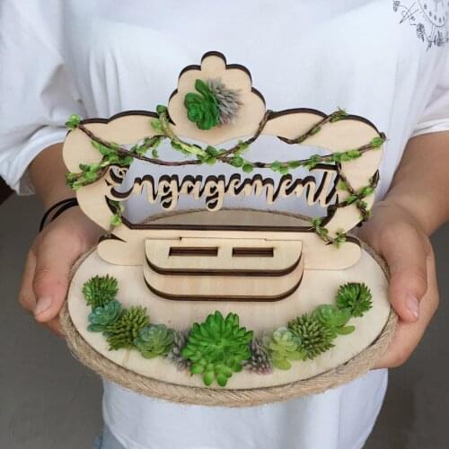 Custom name flower Anniversary wooden wedding rings pillow personal rustic engagement ring box