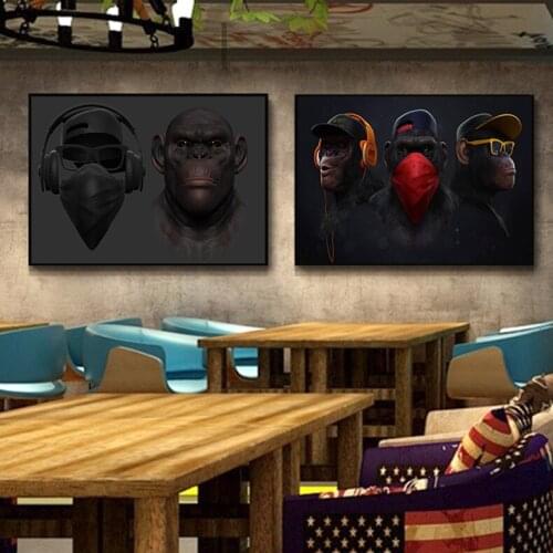 Canvas Painting Mural Poster Glasses Headset Music Hip Hop Monkey Home Decoration Birthday Present Christmas Decoration