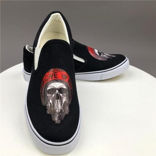 Wen Black Shoes Original Design Horror Zombie Skull Head Red Helmet NEVER GIVE UP Men Womens Gifts Canvas Slip On Sneakers
