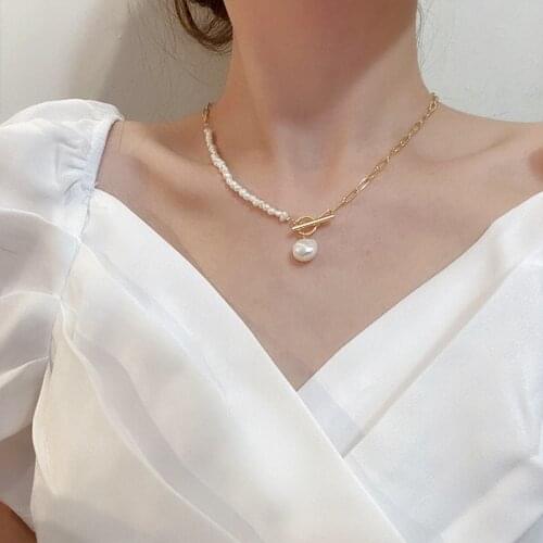 Classic Cross Pearl Heart Pendant Baroque Gold Clavicle Chain Necklace Female Charm Boho Choker for Women Jewelry Collar kolye