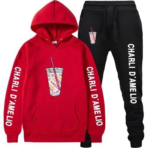2-Piece Set Lce Coffee Splatter Hoodies Sweatpants Suit Tracksuit Men Women Sweatshirt New Charli DAmelio Pullover Jogging Pants