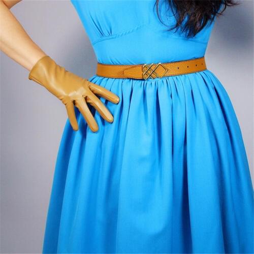 Short Leather Gloves 21cm Basic Simulation Leather Imitation Sheepskin Imitation Leather Camel Color Nude Color PUTS21