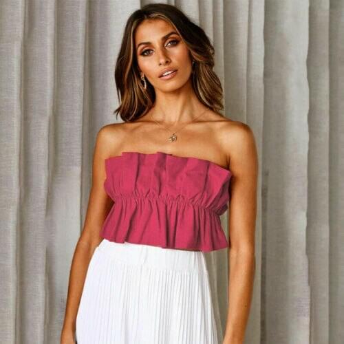 Summer Women Sexy Solid Backless Ruffle Bustier Bra Vest Crop Top Bralette Club Wear Singlet Beach Wear