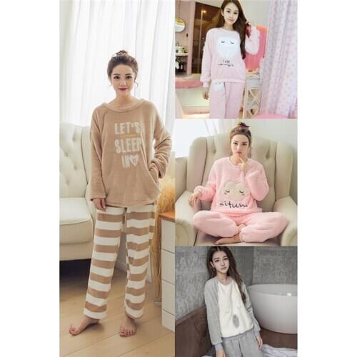 Cute Animal Cartoon Pajamas Women Thick Flannel Warm Female Winter Pajama Set Long Sleeve Full Trousers Two Piece Sets