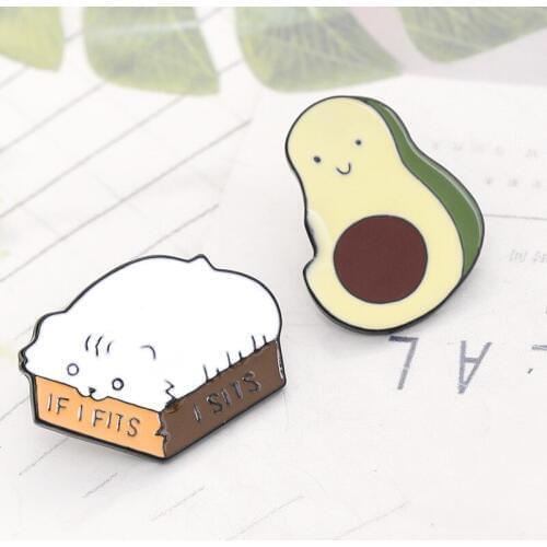 Fashion Metal Lapel Brooch Cute Avocado Box Cat Hard Enamel Pin For Women Girls Badge jewelry Birthday Gifts