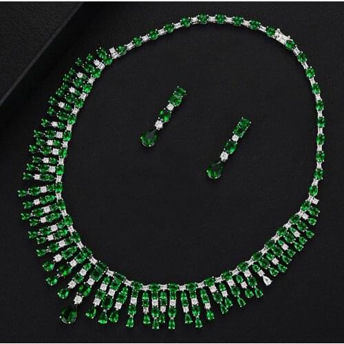 Blachette Trendy Gorgeous Luxury Tassel Pendant Necklace Dangle Earrings Sets for Bridal Wedding Jewelry Women Daily Party Show