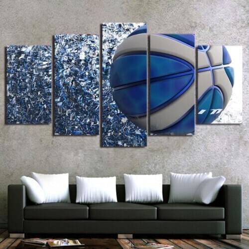 Wall Art Canvas Painting Home Decor 5 Pieces Metallic Blue Soccer Ball Pictures Modular HD Prints Poster For Living Room Frame