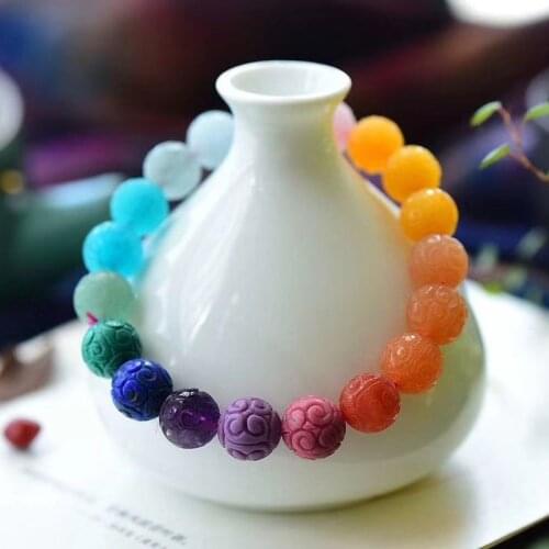 Natural Rainbow Different Mixed Stone Amethyst Aquamarine Amazonite Lapis Jasper Rare Carved Beads Bracelet 10mm 12mm AAAAA