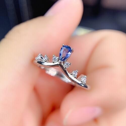 Natural Sapphire Ring Water Drop 3*5MM Genuine Blue Gemstone Fine Jewelry for Women Birthday Gift Real 925 Sterling Silver