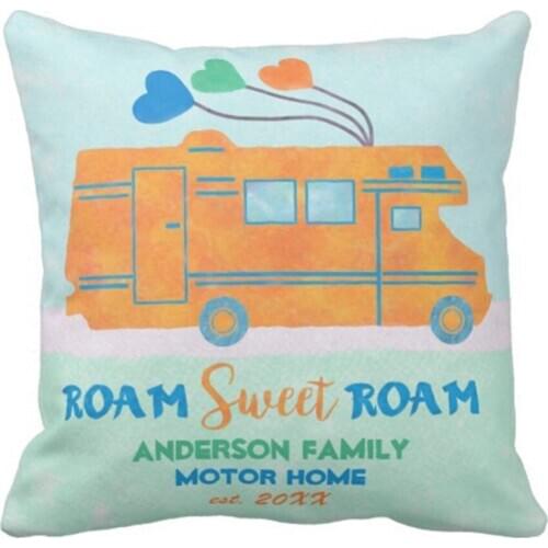Throw Pillow Cover Cute Travel Motorhome Orange Camper Rv Add Personalized Trailer Decorative Pillow Case Home Decor Square 18 x
