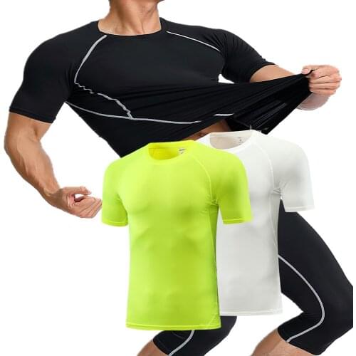 New Polyester Running Compression Sport T-Shirt Top Short Sleeve Gym Running Fitness Clothes Men T Shirt Tight Sports Clothing
