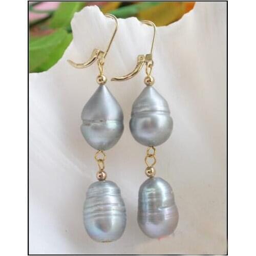 New Arrival Favorite Pearl Earring 2Line 19mm Gray Drip Freshwater Pearl Dangle Earrings 14k Gold Fine Jewelry Wedding Lady Gift