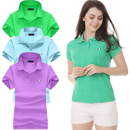New WomensBrand Embroidery Short Sleeve Polo Shirts Casual Womens Cotton Polos Shirts Slim Lady Tops Plus Size S-3XL