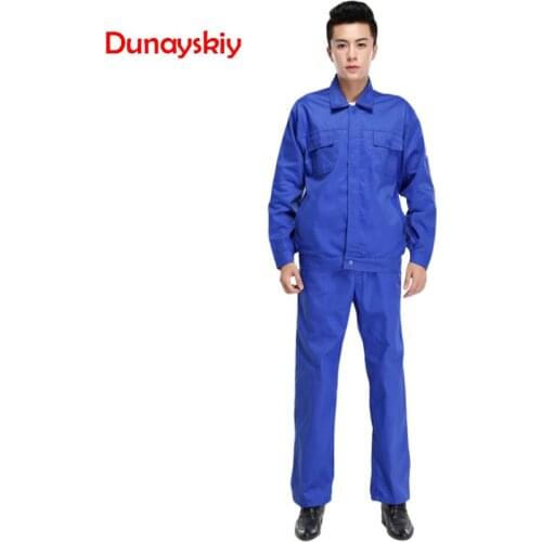 Long-sleeved Solid Color Work Clothes Suit Men And Women Button Factory Spring And Autumn Tooling Uniform New Sets And Suits