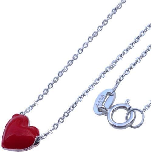 Sinya Girls Red Enamel Sterling Silver Heart Shaped Pendant charm Clavicle Necklace length 42cm For Women lover Valentines Day