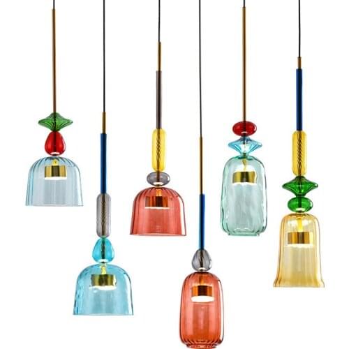 Nodic Stained Glass Pendant Lights Colorful Creative Restaurant Bar Dining Room Hanging Lamp Art Candy Designer Shop Coffee Lamp