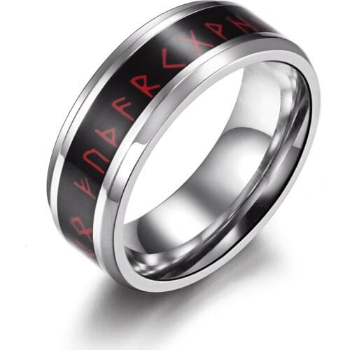 Simple Nordic Style Viking Script Ring Words Totem Smart Temperature Rings for Men Boy Stainless Steel Jewelry Gift