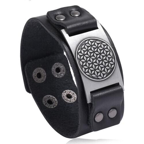 Retro Bunch Flower Alloy Charms Bracelet Flat Genuine Leather Bracelet Handmade Cuff Bangle Jewelry Gift Party Anniversary