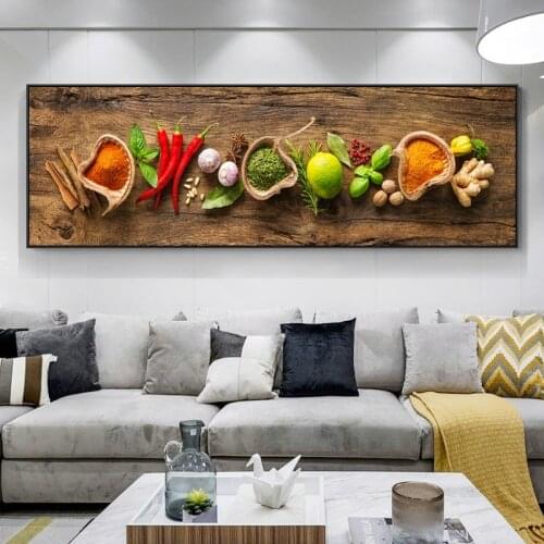 Seasonings and Sweeteners on Wooden Table Canvas Art Posters And Prints Herbs and Spices Art Pictures Kitchen theme Art Painting