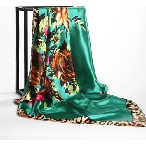 Fashion Kercheif Silk Satin Hijab Scarf For Women Floral Leopard Print Head Scarfs 90*90cm Square Shawls Neck Scarves For Ladies