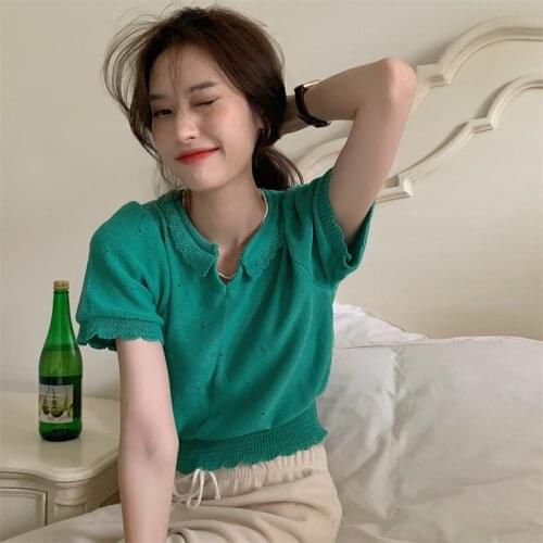 Tops Slim Slimming V-neck Short-sleeved Sweater Womens Summer New Korean White Wild Slim Fashion