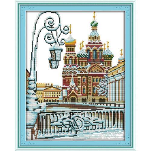 Everlasting Love Christmas Fountain Ecological Chniese Cotton Cross Stitch 11CT And 14CT Stamped Fabric Printed New Store Sales