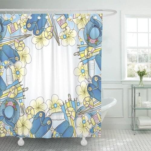 Beach Symbols of Holidays Away Bead Bottle Carefree Cheerful Bathroom Curtains Waterproof Polyester Fabric 60 x 72 inches Set