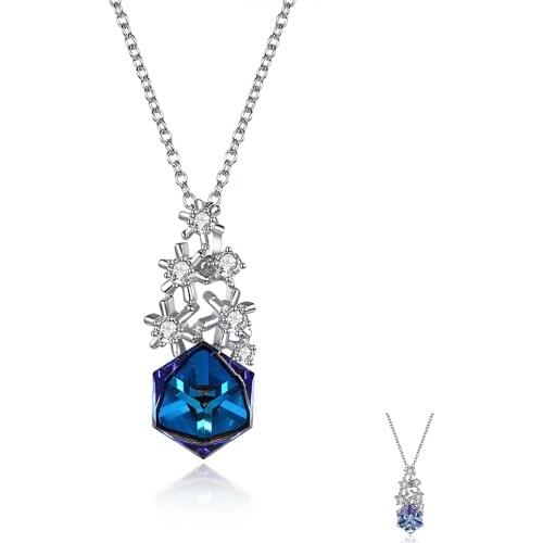 ZEMIOR 925 Sterling Silver Snowflake Pendant Necklaces For Women Colorful Square Austria Crystal Fine Jewelry Christmas Gifts